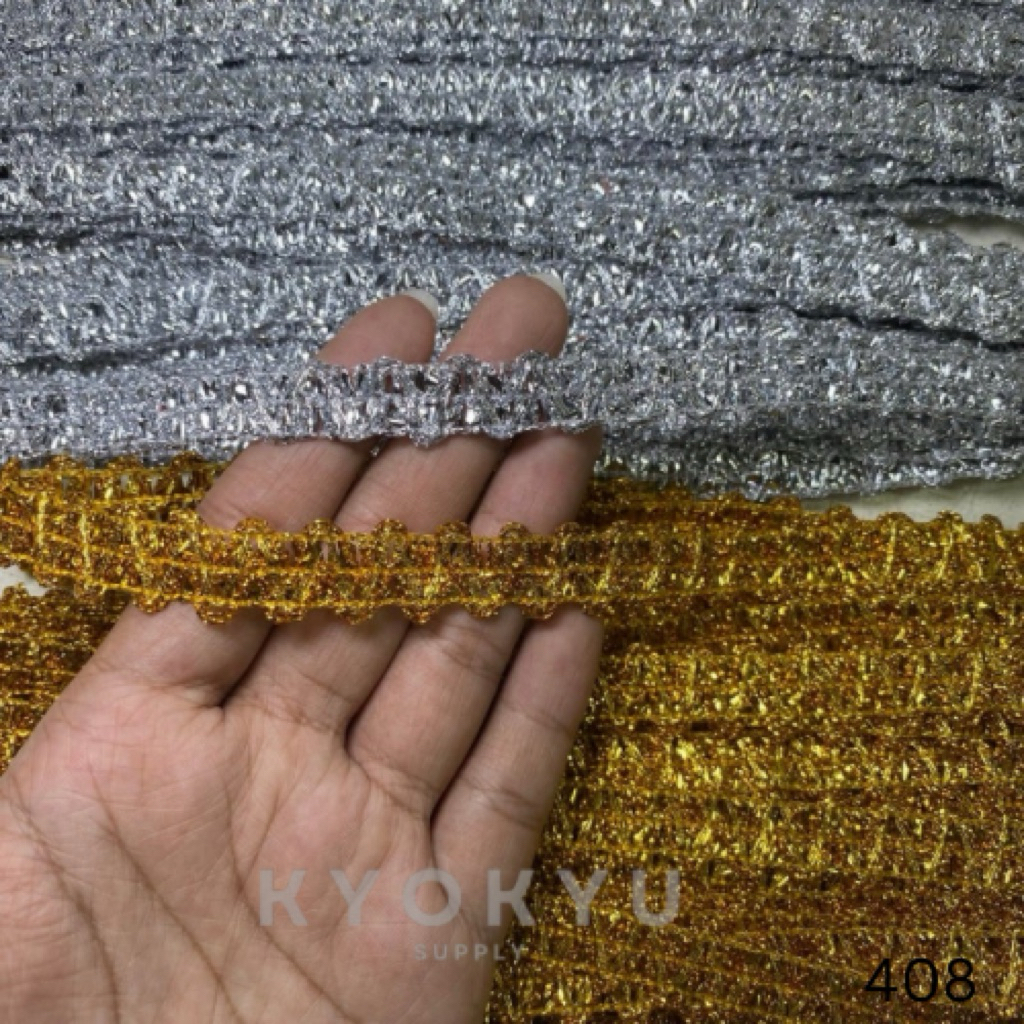 Renda 408/renda perak mas/renda emas silver 1 cm - 15m