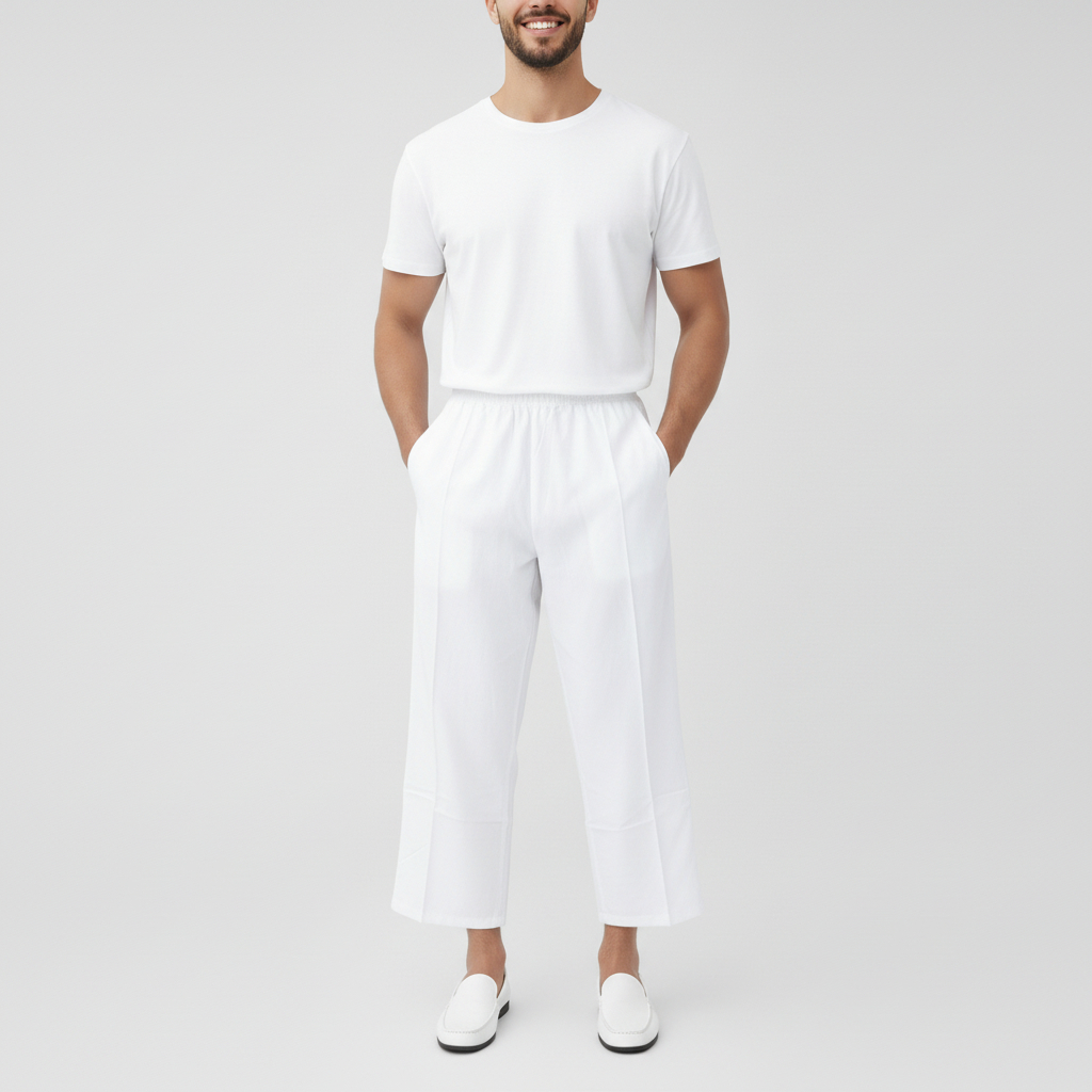 QRAW MAN - New Celana Sirwal Ihram Pria - Celana Ihram Bahan Katun Metalica Warna Hitam Putih - Cela