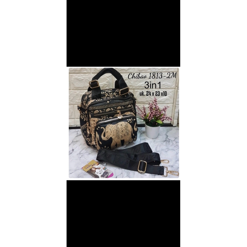 Tas Chibao 3in1 1813 Ransel Selempang Jinjing Wanita Import Motif Gajah