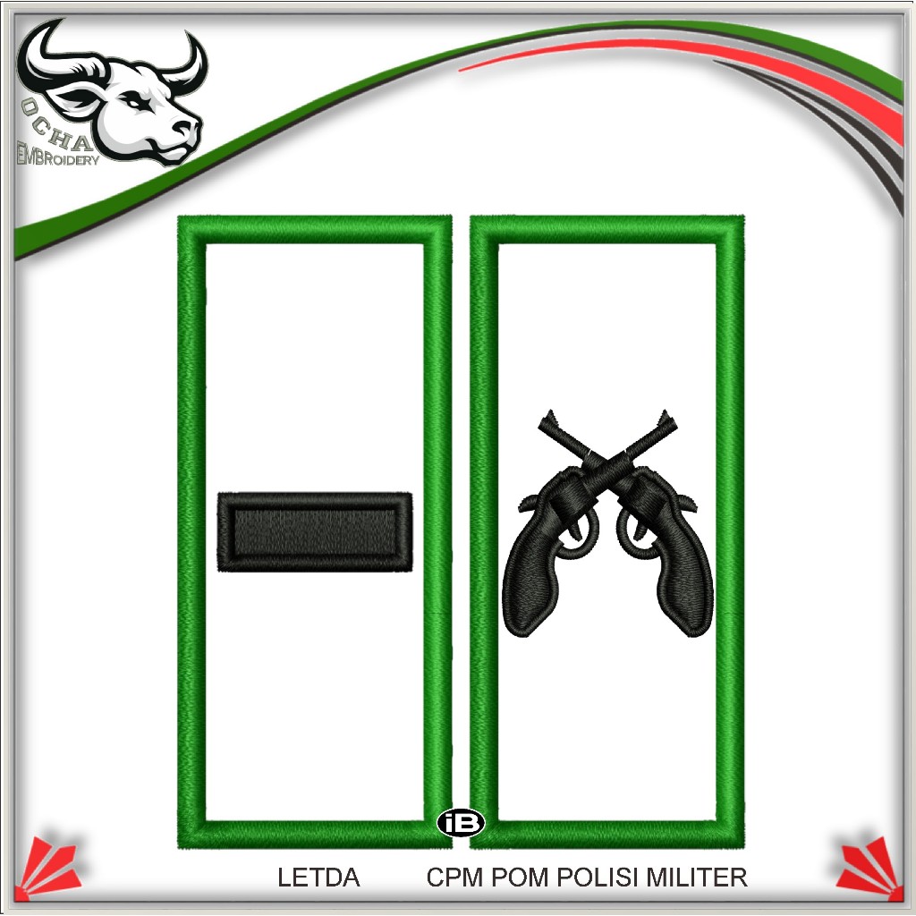 PANGKAT LETDA CPM POM POLISI MILITER BREVET ATRIBUT BORDIR TNI EMBROIDERY / PERKERAS KAIN & MIKA OCH