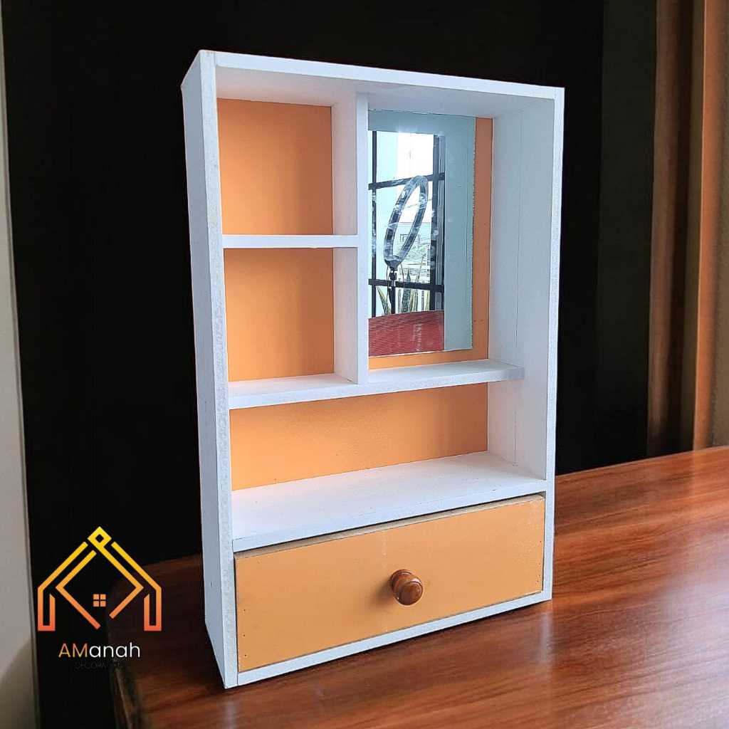 Rak Make Up Gantung Kayu Minimalis Serbaguna RKA555 - Rak Kosmetik Kaca Tolet