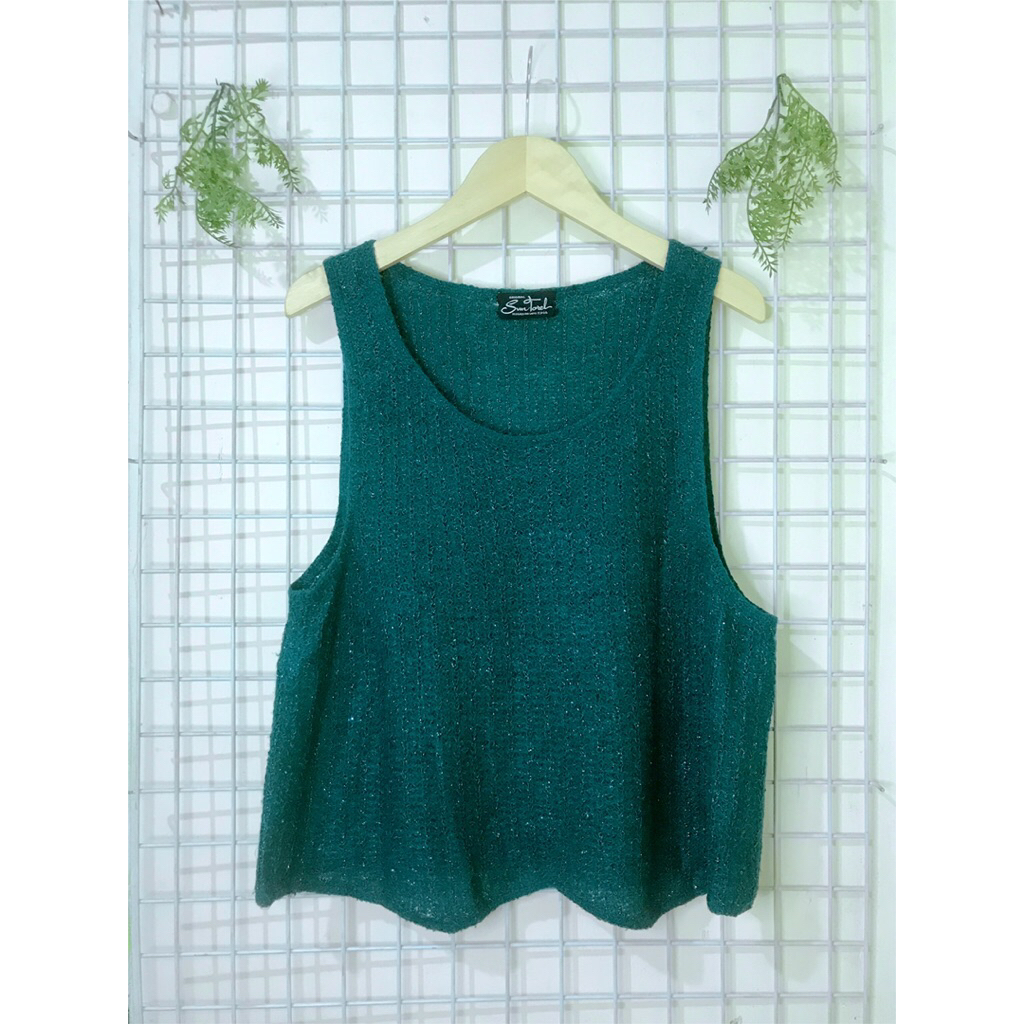 Vest Wanita Rajut Glitter Hijau