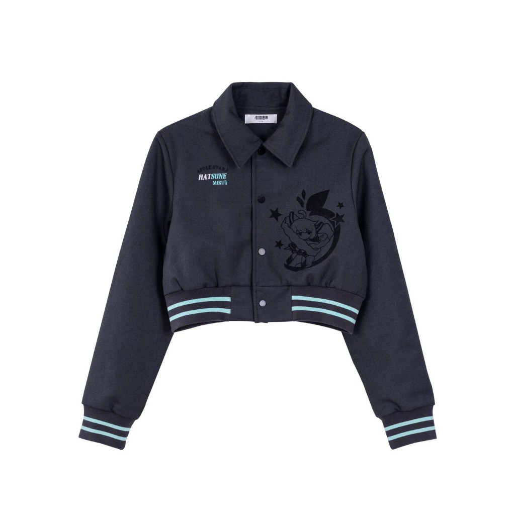 [ Pre-Order ] Official Merch Moeyu Varsity Crop Top Hatsune Miku Black Jaket varsity Crop Project Di