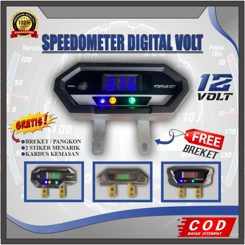 SPEEDOMETER DIGITAL VARIASI UNIVERSAL 12V ISI VOLTMETER BIRU & INDIKATOR SEIN, NETRAL DAN LOW BEAM +