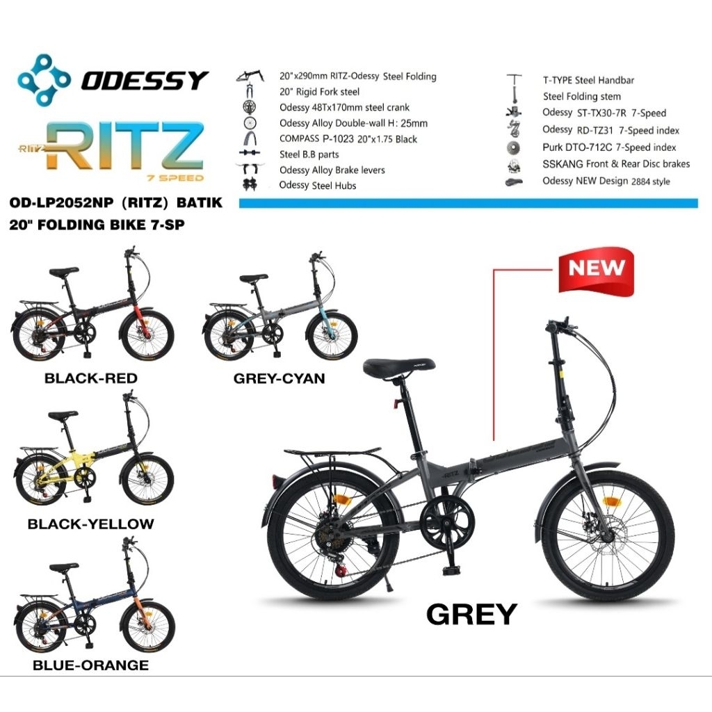 Sepeda Lipat ODESSY RITZ 16" 20" 52 Terbaru 7 Speed Rem Cakram