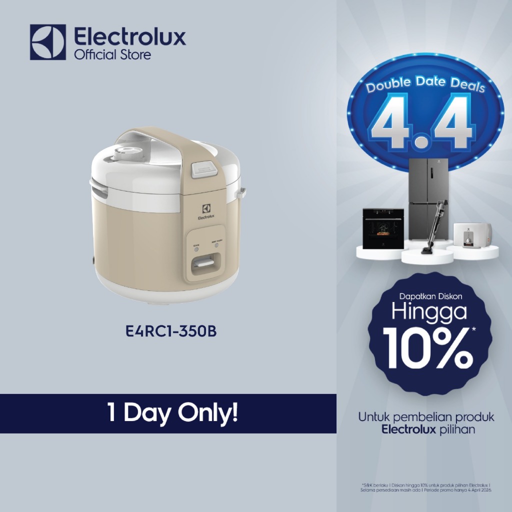 Electrolux Rice Cooker Kapasitas 1.8 Liter- Teflon Anti Lengket - Free Aksesoris Kukus - Penghangat 