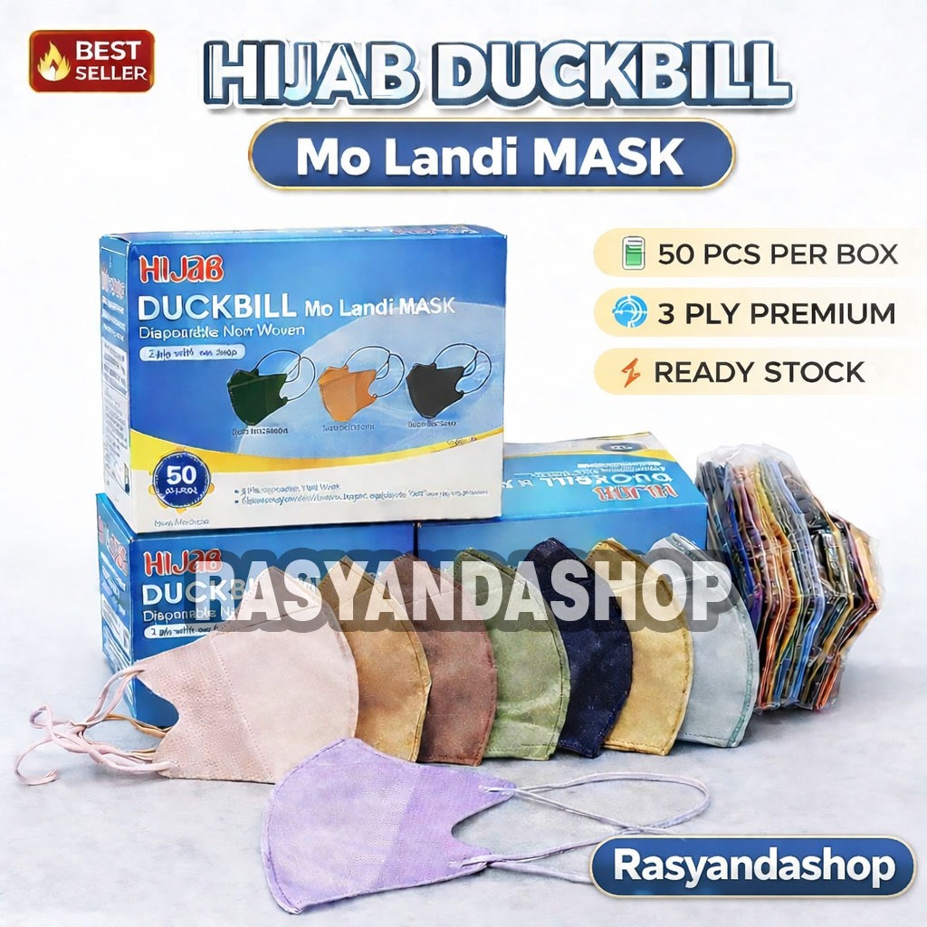Masker Duckbill Hijab Headloop Hitam Putih Warna warni  Nude Mix Pastel Isi 50 pcs per box