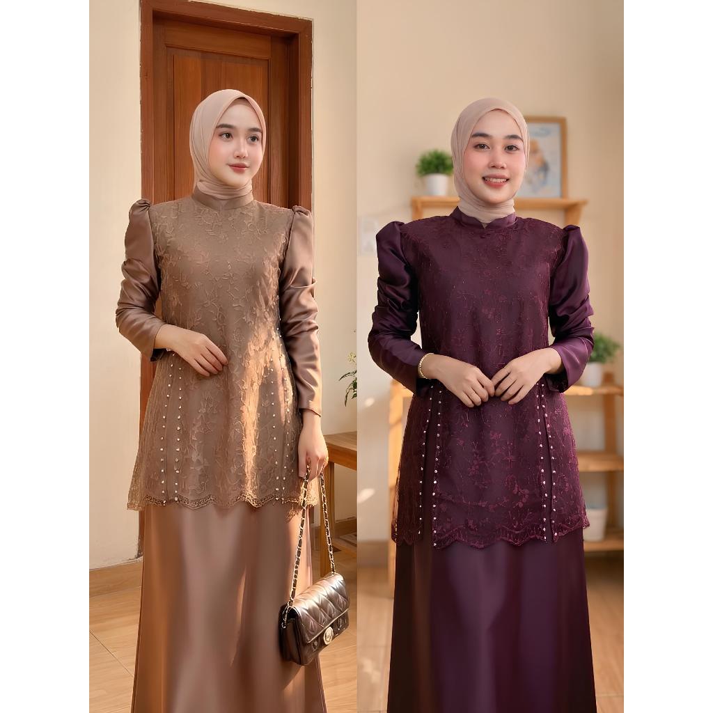 Reffa Dress Baju Lebaran Brukat Model Terbaru 2026 Gamis Kondangan Brokat Kombinasi Mutiara Mewah Ga