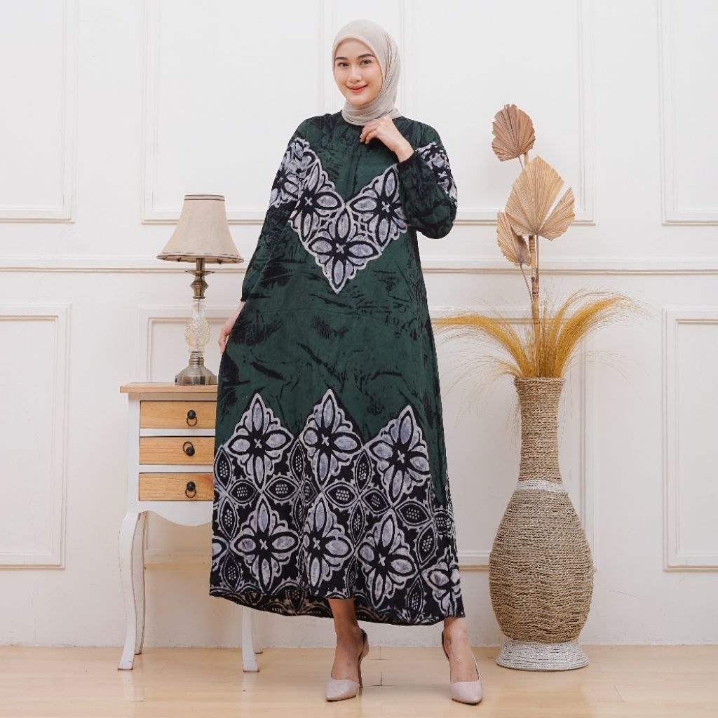 Batik Jiva - Gamis Twill Rayon Premium Model Resleting Terbaru Syari Kekinian Batik Cap