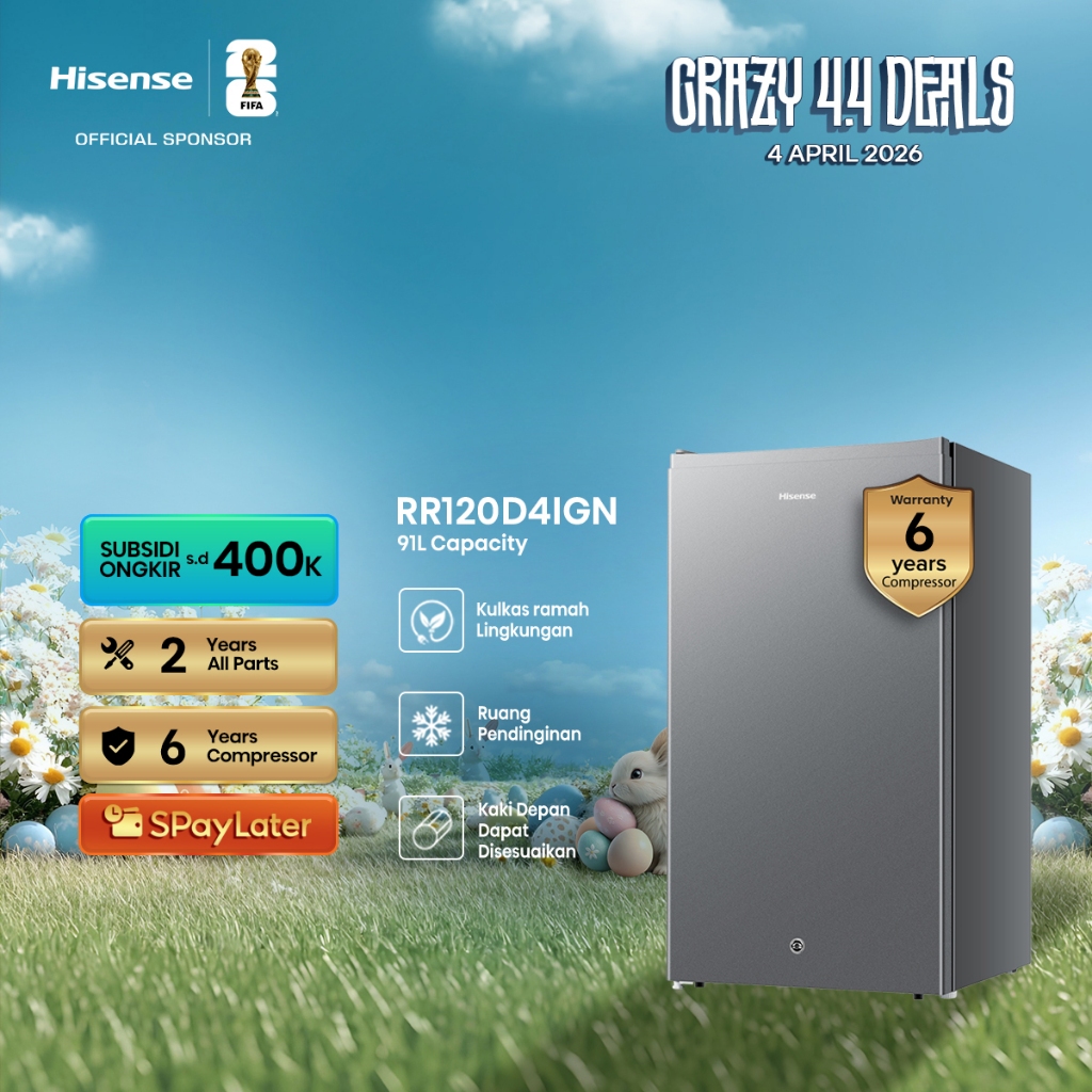 Hisense RR120D4IGN Kulkas 1 Pintu 91L Silver