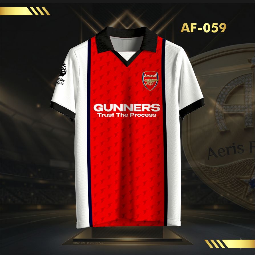 Jersey Arsenal Gunners Trust The Process Red White Retro Classic – Kaos Bola V-Neck Unisex Full Prin