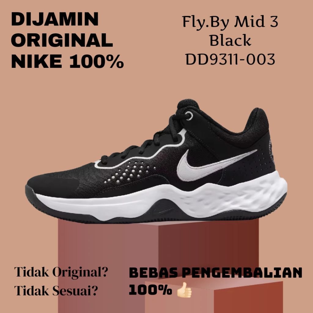 Original Sepatu N.I.K.E Fly.By Mid 3 Hitam DD9311-003 Basket Pria