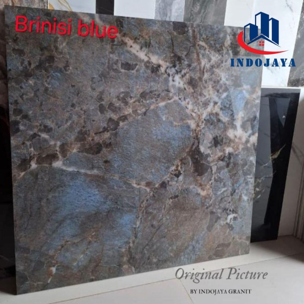 granit lantai motif marmer 80x80 Brinity blue glazed polyshed by Infinity