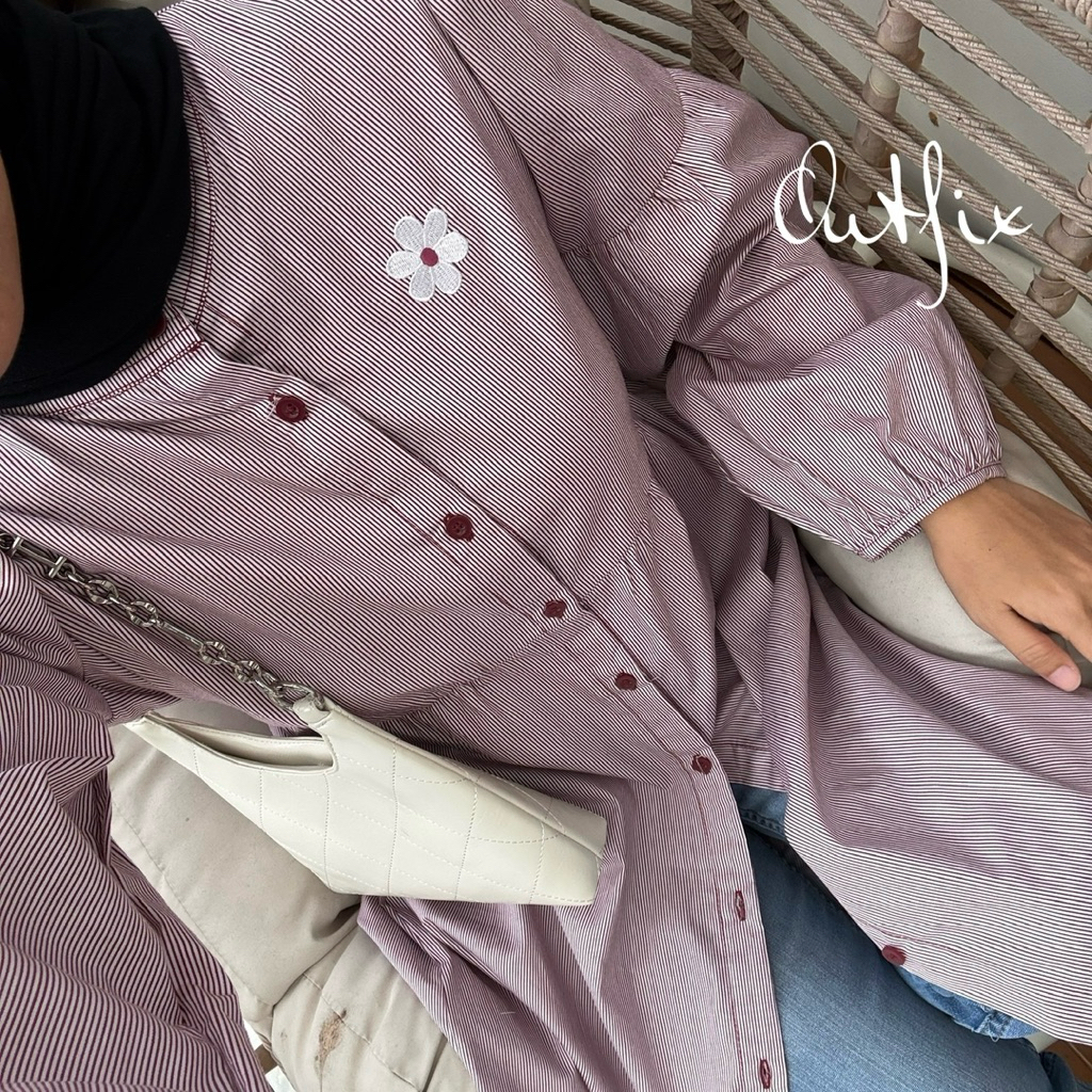 Outfix Zahra Tunic - Atasan Midi Garis Garis Bahan Katun, Simple Casual dan Daily