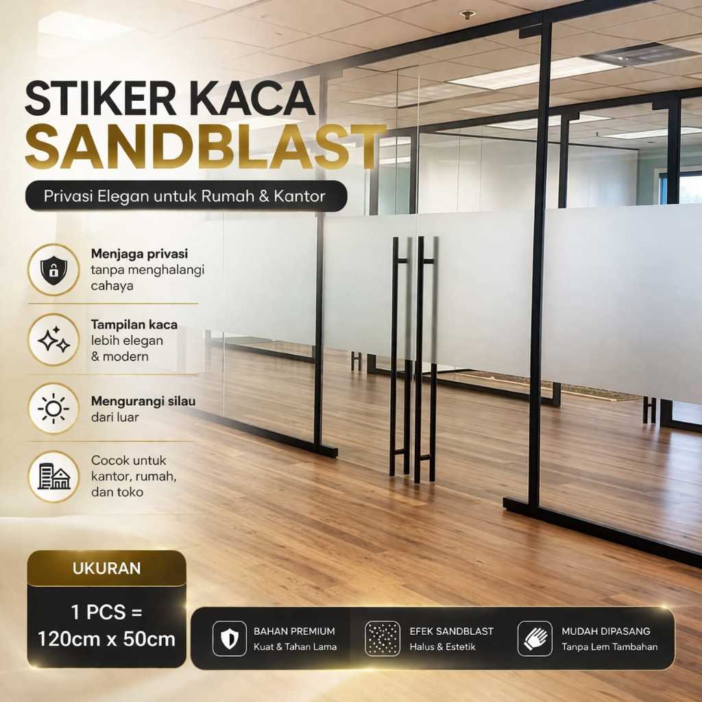Stiker Kaca Sandblast Buram Polos Premium Tidak Tembus Pandang Untuk Pintu Jendela Kaca Rumah Kantor