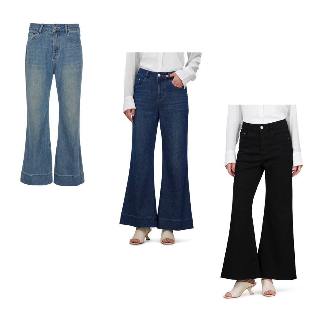 [baca deskripsi‼️] BENANG JARUM MEADOW DENIM PANTS BLACK DENIM BLUE CELANA DENIM WANITA FLARE DENIM 