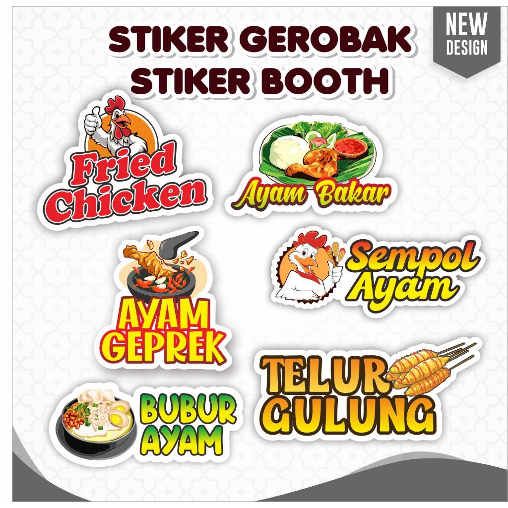 (Bisa Custom Nama Usaha)Stiker Kaca Gerobak Stiker Kaca Booth Stiker Makanan Fried Chicken Ayam Baka