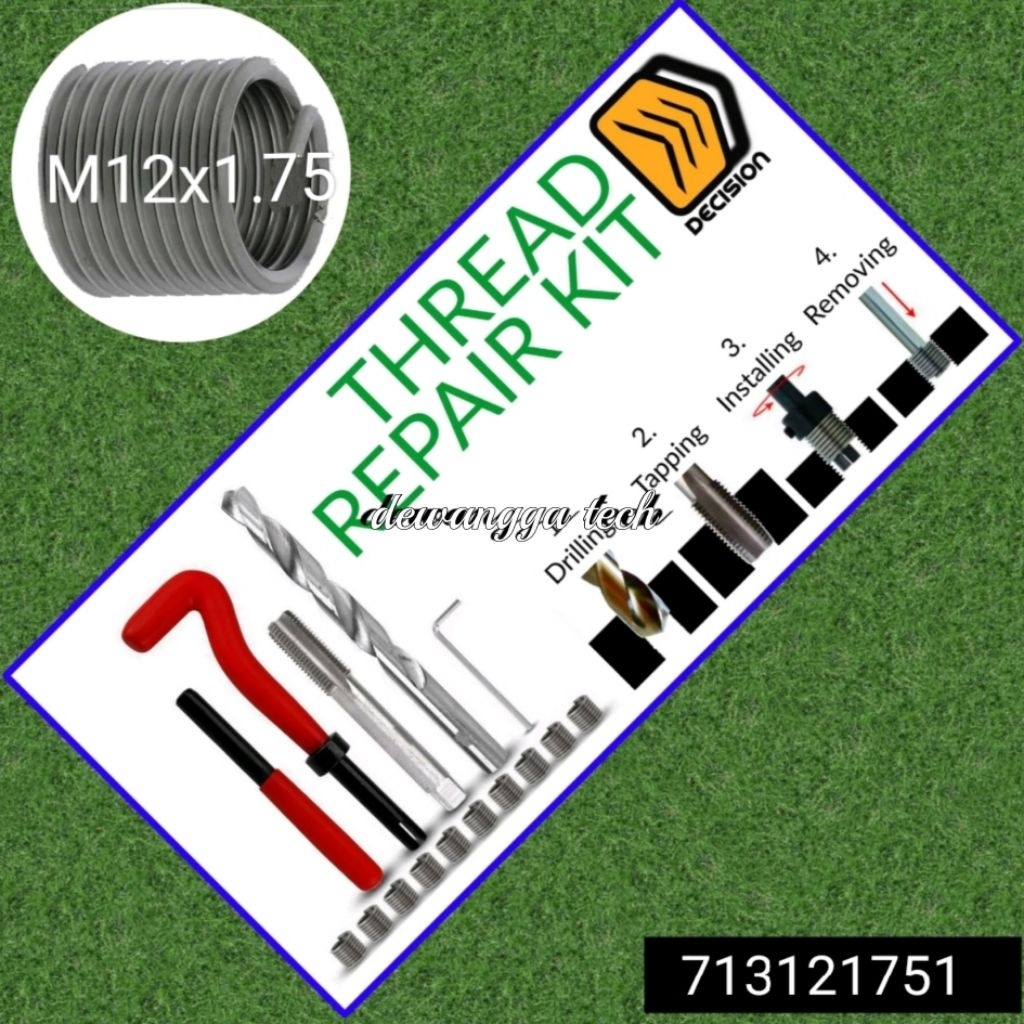 Recoil M12x1.75 helicoil M12 x 1.75  perbos M 12 x 1 . 75 untuk ulir drat selek dol baut 19 kontruks