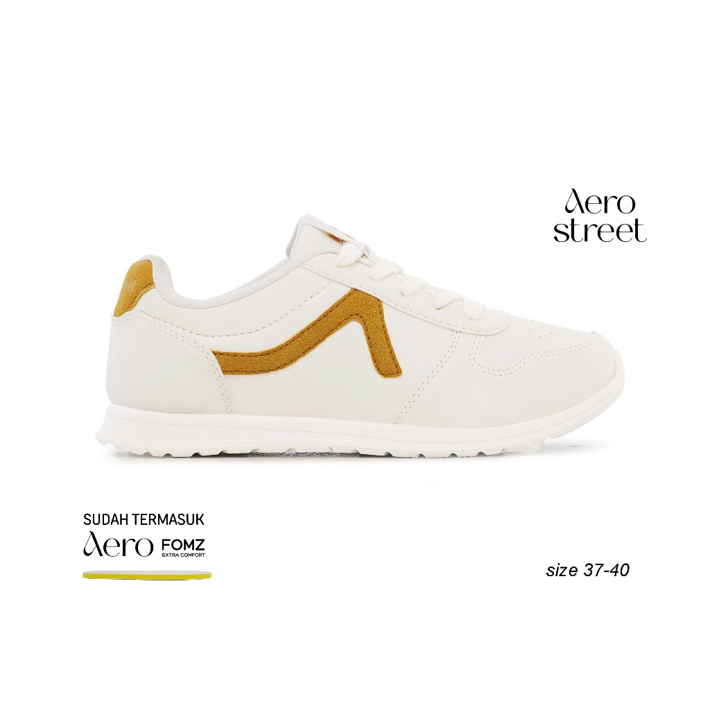 Aerostreet Almond Sneakers Wanita Natural/Kuning Cewek Women Casual Sporty Ringan Empuk