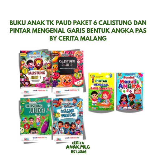 Buku Anak TK PAUD Paket 6 Calistung dan Pintar Mengenal Garis Bentuk Angka PAS By Cerita Malang