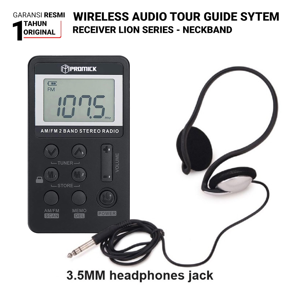 Receiver Audio Tour Guide/Haji/Umroh Baterai Cas + Neckband (untuk Hijabers) - FM Rechargeable Mini 