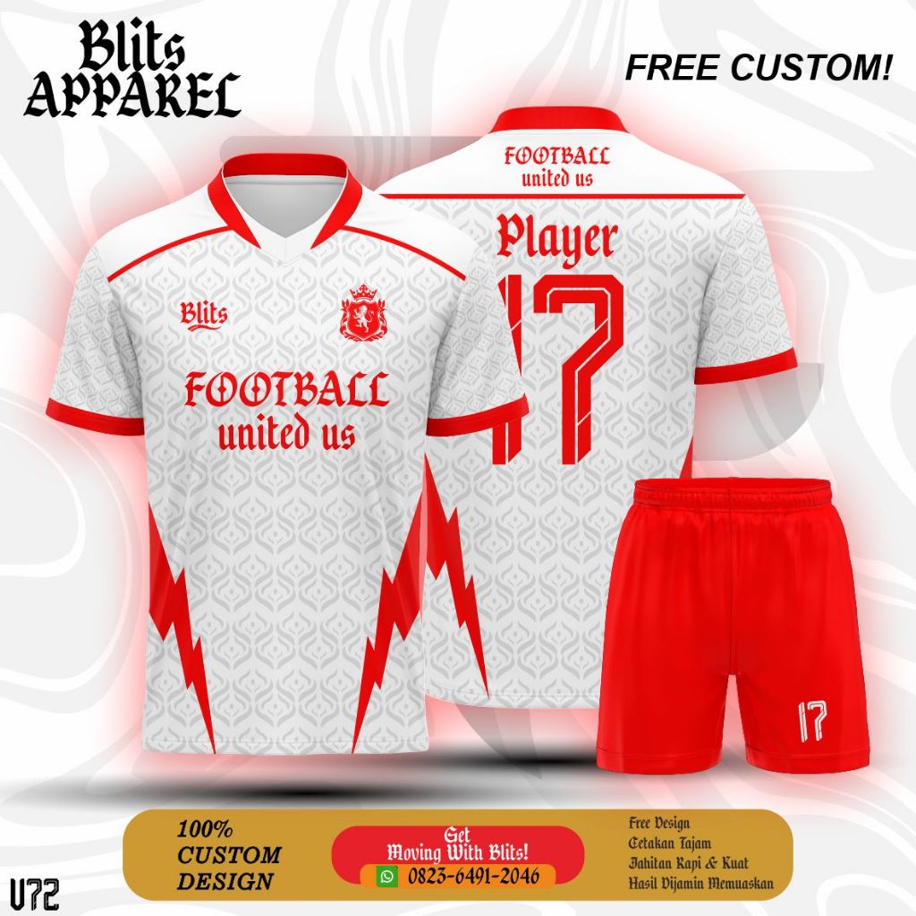Jersey Futsal Merah Putih Dryfit Milano Premium Free Custom