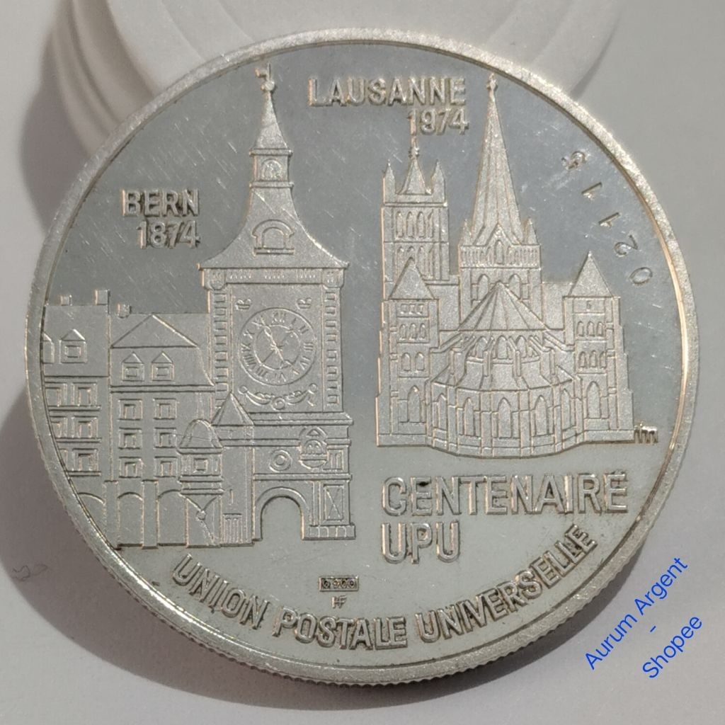 O.10--  1 PC MEDALI KOIN PERAK ASLI XVIIe CONGRES UPU LAUSANNE TH 1974 -- MEDAL COIN SILVER --