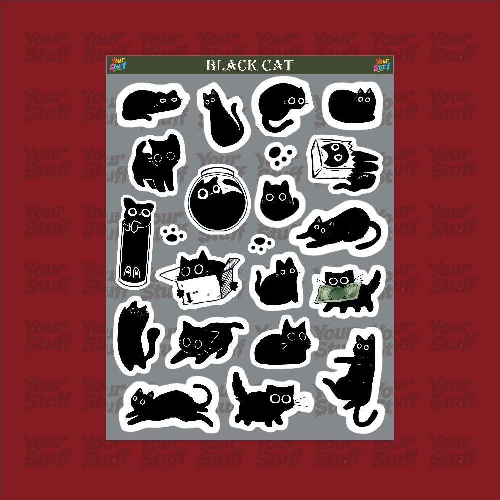 22Pcs BLACK CAT - KUCING HITAM Sticker Pack | Sticker BLACK CAT - KUCING HITAM Mix Aesthetic