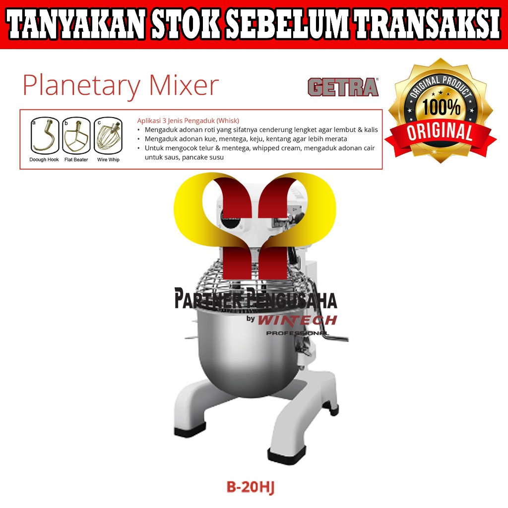 GETRA B-20HJ B20HJ Planetary Mixer / Mesin Pengaduk Adonan Roti 20 L