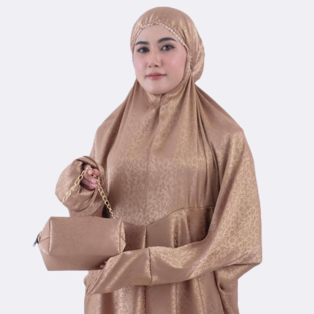 HULWAH - Mukena Terusan Dewasa Sutra Silk Jaguard Mukenah Lajuran Traveling Cantik Mewah Kain Nyaman