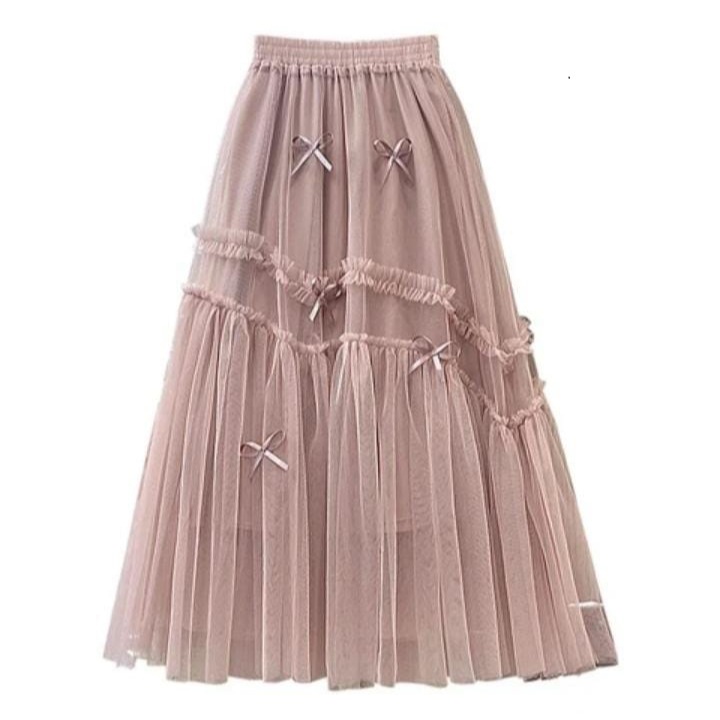 Rok Tutu Panjang Wanita Remaja Dua Layer Tile Halus Import Korea Tutu Skirt Mocca Polos Dewasa Maxi