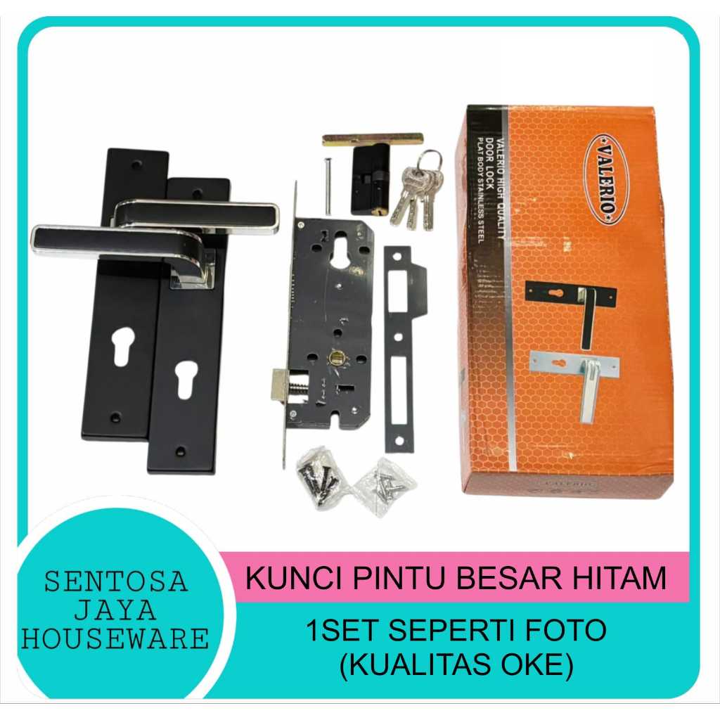 KUNCI PINTU BESAR HITAM (25CM) SET MERK VALERIO / HANDLE PINTU BESAR SET 25CM