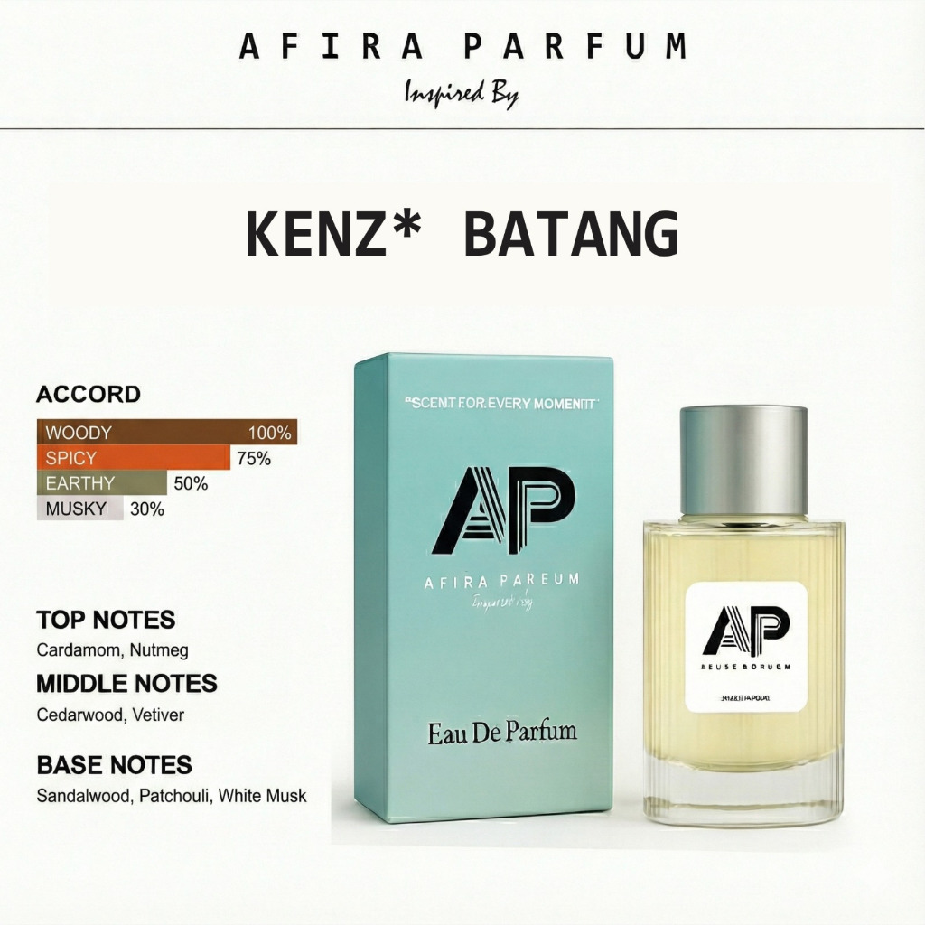 Kenzo Batang by Afira parfum memiliki karakter fresh – woody – green yang terasa bersih segar Parfum