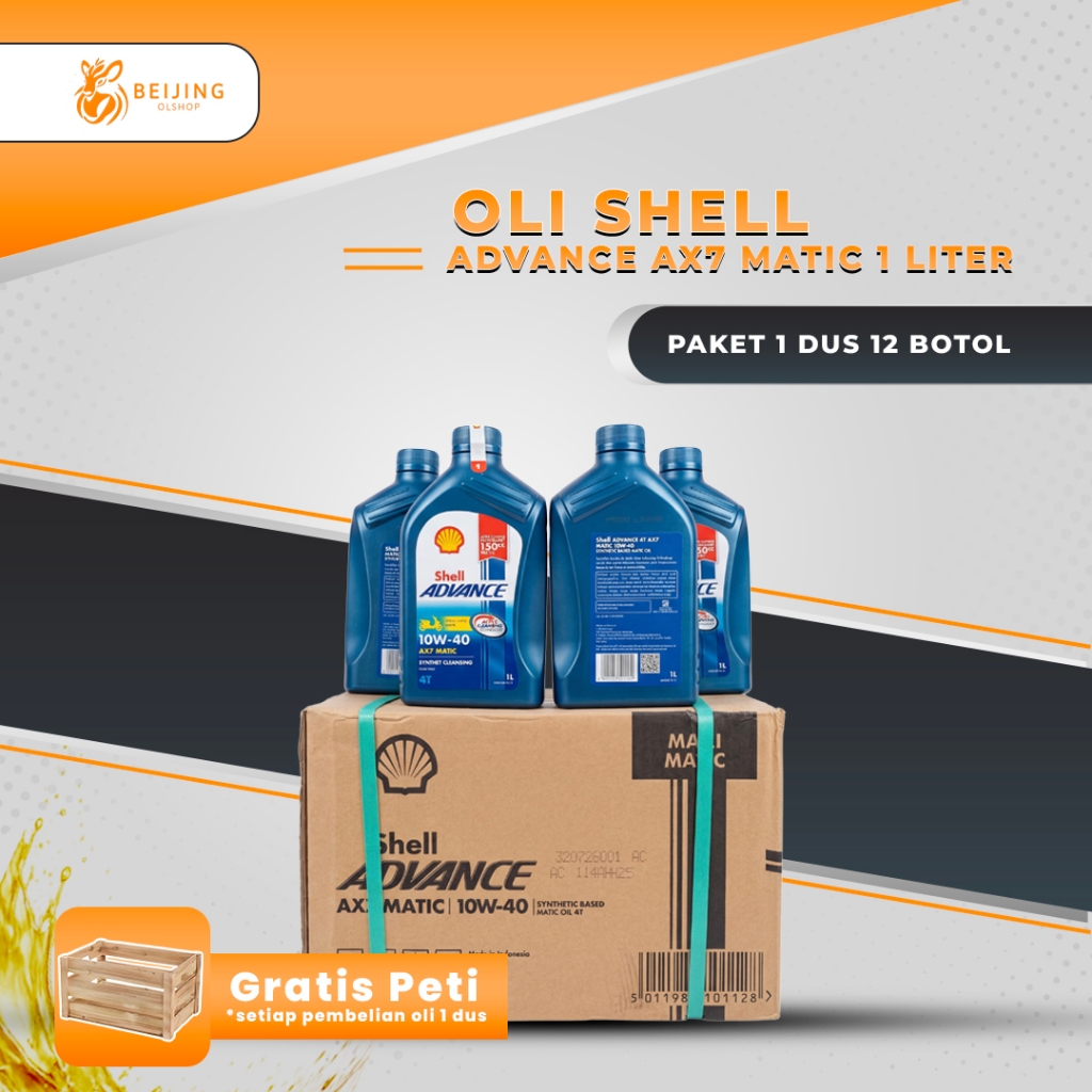 ( PAKET 1 DUS 12 BOTOL ) OLI SHELL ADVANCE AX7 MATIC 1 LITER 10W-40 Oli Motor Matic