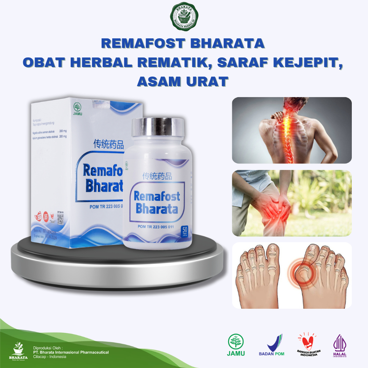 Obat Herbal Saraf Kejepit, Rematik, Asam Urat REMAFOST BHARATA | Isi 50 Kapsul | Original Bharata