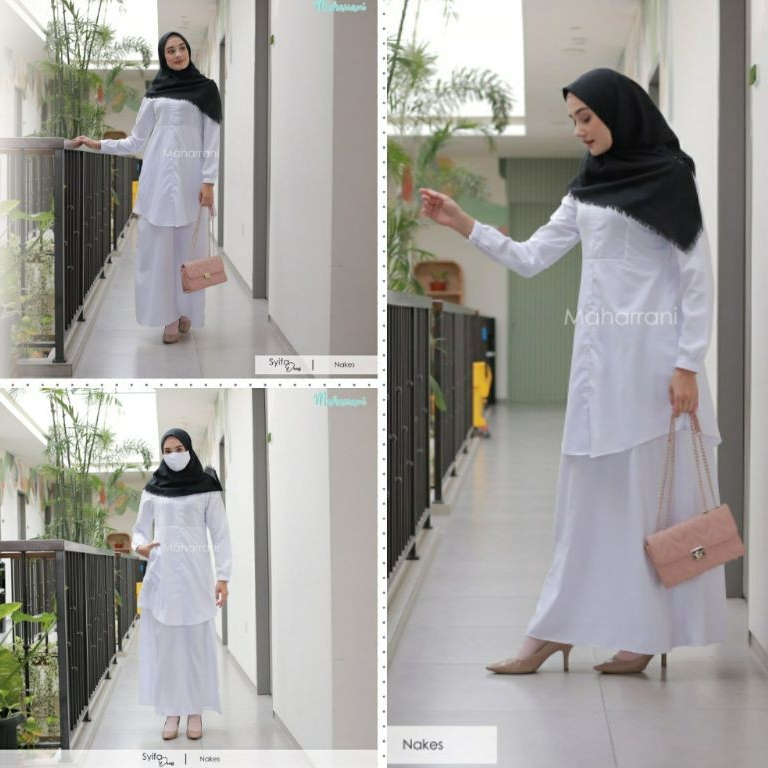 Seragam Dinas Putih Nakes Wanita Seragam Dinas Putih Perawat Syifa Dress Bahan Katun Toyobo