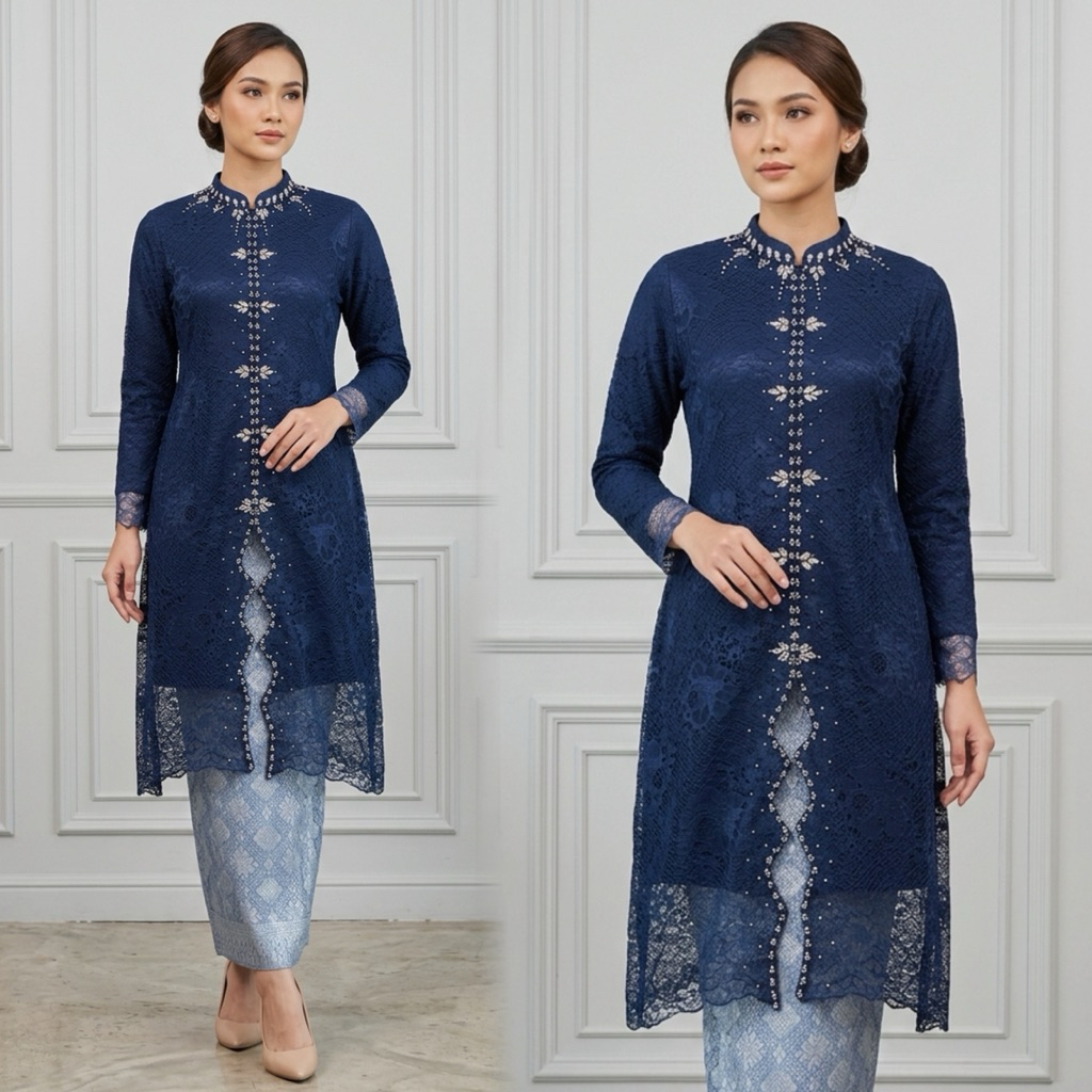 Dheefa Setelan Kebaya Modern Tunik Brokat ZIGZAG Payet Baju kebaya Pesta/Kondangan/Wisuda/Seragaman 