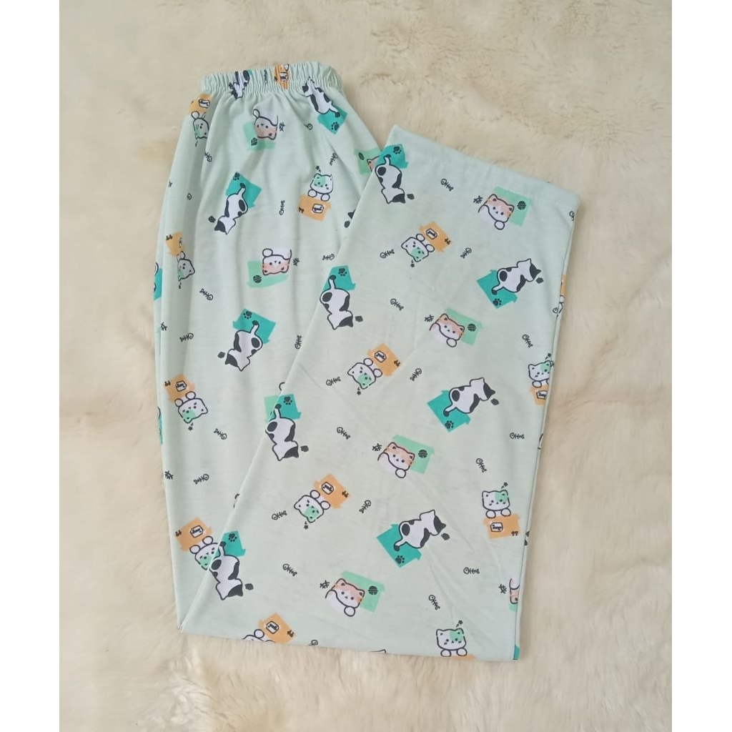 Celana Tidur Panjang Wanita Rumahan Pinggang Karet Piyama Kekinian Bahan Kaos Baby Terry