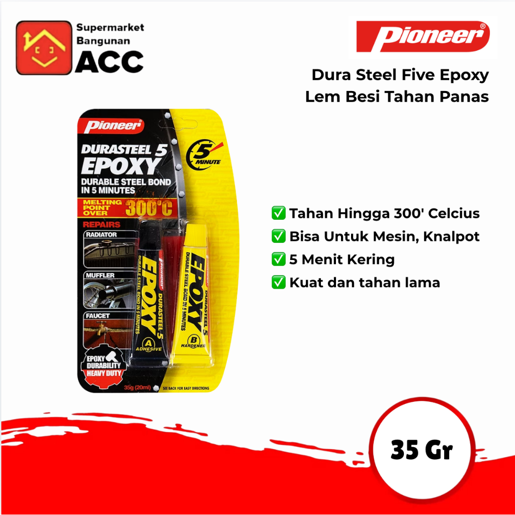 Lem - Lem Besi - Pioneer Durasteel 5 Epoxy 35g Lem Mesin Radiator Knalpot Lem Besi Tahan Panas