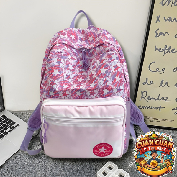 TAS RANSEL WANITA CONVERSE ALL STAR MOTIF BINTANG ORIGINAL PINK BACKPACK / TAS RANSEL WANITA FULL SE