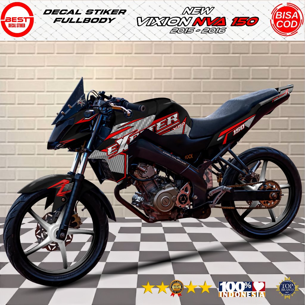 Decal New Vixion NVA 150 2015-2016 Fullbody Hitam Merah Exciter Racing - Stiker New Vixion NVA 150