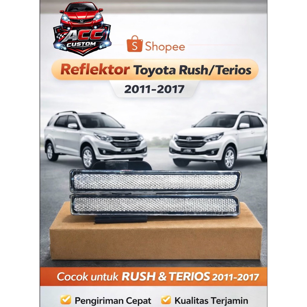 Reflektor mata kucing Lampu Bumper Belakang LED Toyota Rush / Terios 2011-2017 - 3 Mode (Senja/Rem/M