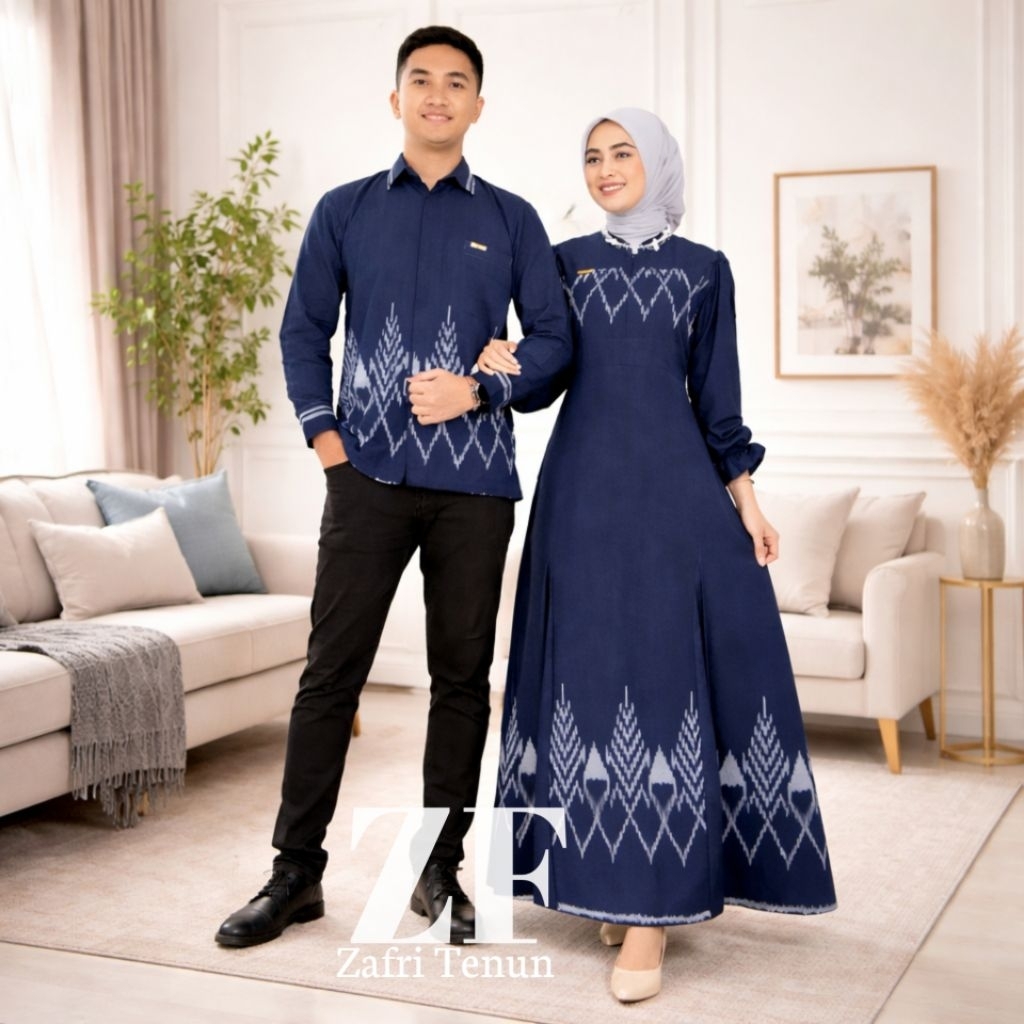 BAJU TENUN COUPLE DRESS KINANTI NAVI BAJU COUPLE PASANGAN KONDANGAN BAJU SERAGAM KELUARGA LEBARAN