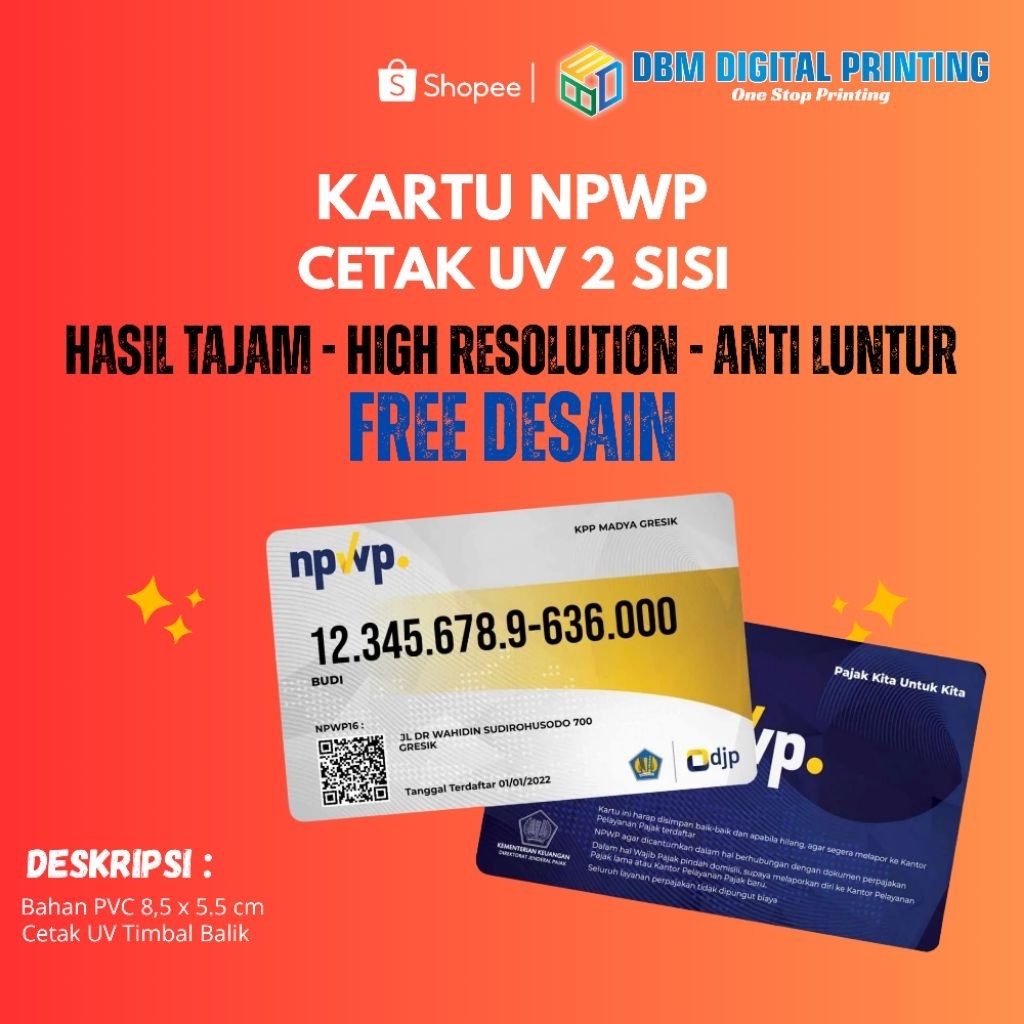 Siap 1 Hari Langsung Jadi. Kartu NPWP Custom PVC UV 2 Sisi | Cetak Kartu NPWP Tebal Full Color Anti 