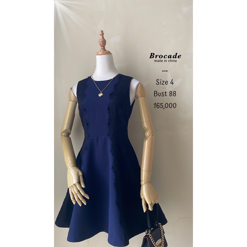 Mini dress navy brukat brokat hitam premium murah mewah furing kutung sleeveless flare