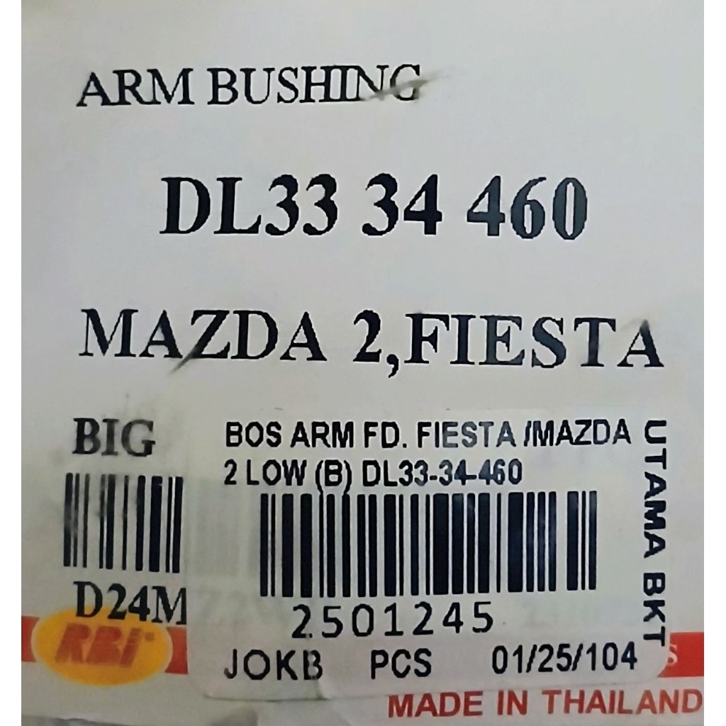 Bushing Arm, bos kapak kapak. Bos Arm  MAZDA 2 Besar dan Kecil Merk RBI THAILAND
