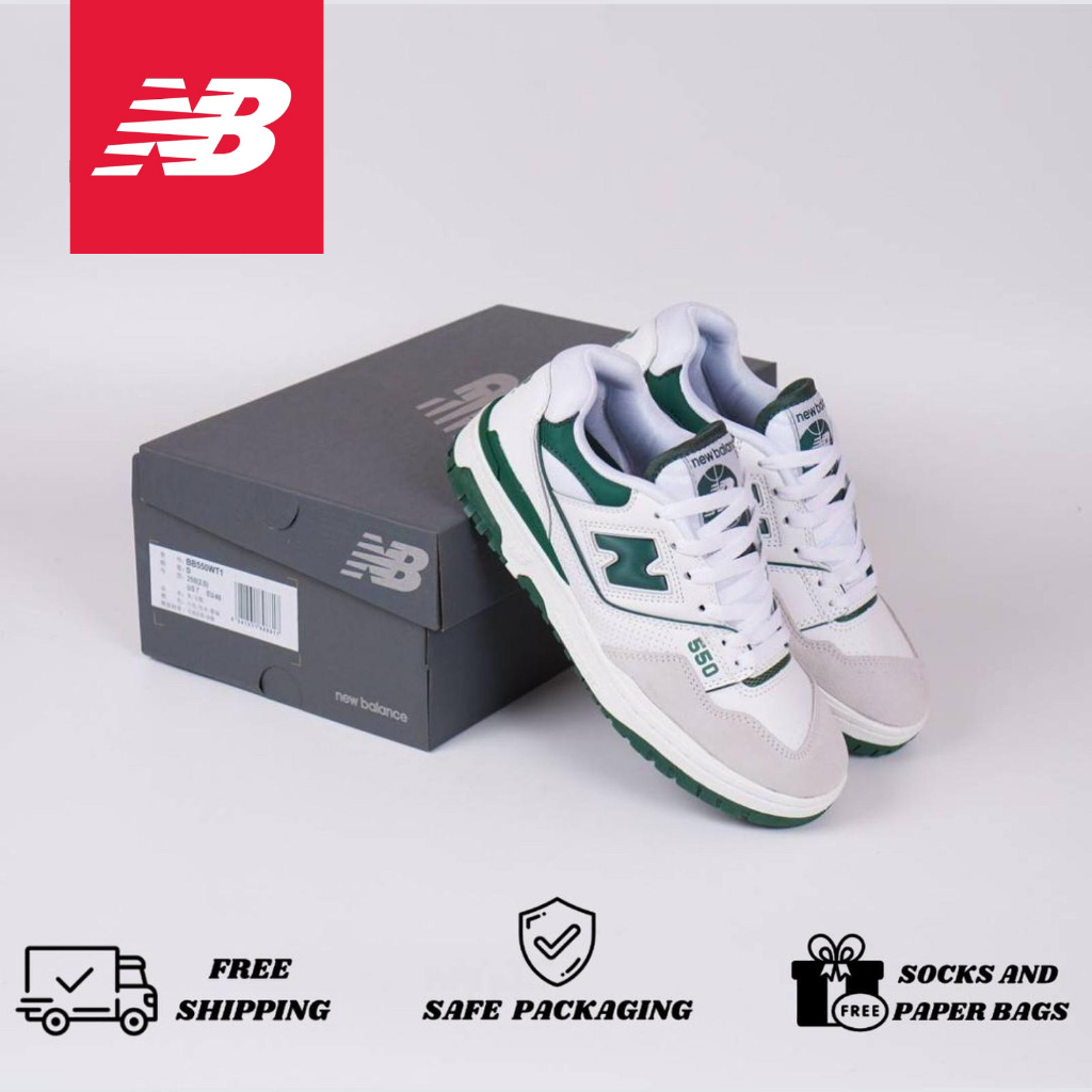 Sepatu New Balance 550 White Green Suede Original Pria Wanita NB 550 Premium Sneakers Import