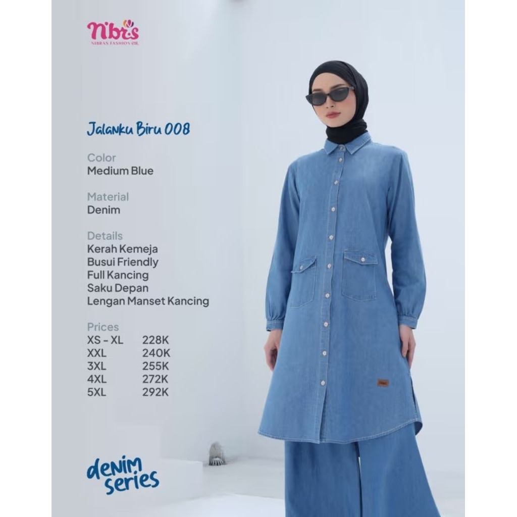 ​[TERBARU] Gamis Denim Nibras Jalanku Biru 008 - Tunik Jeans Jumbo Premium Busui Friendly