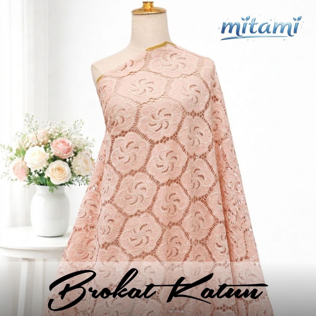 MITAMI Kain Brokat Lace Timbul Rose Mewah (Harga Per 0,5)
