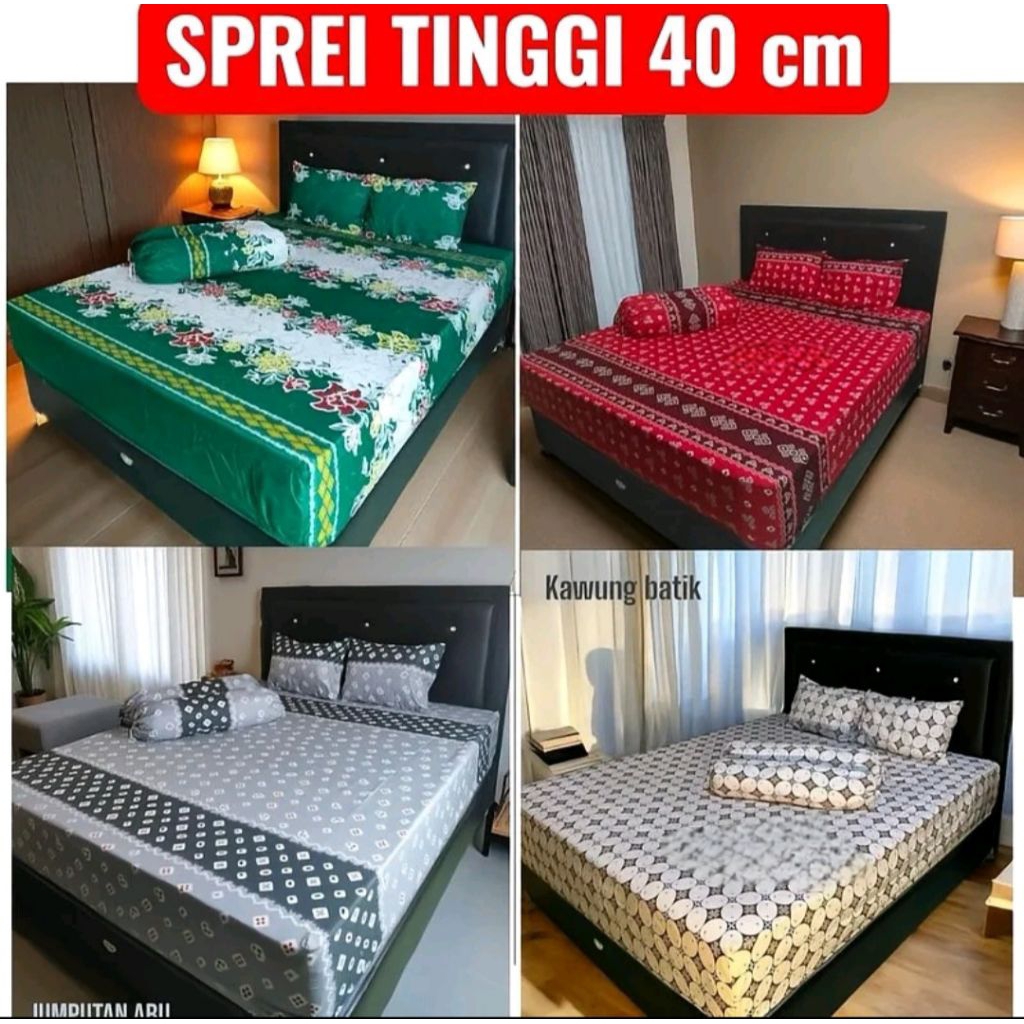 Sprei Set Tinggi 40Cm Ukuran 160x200, 180x200, 200x200 Motif Batik Jumputan